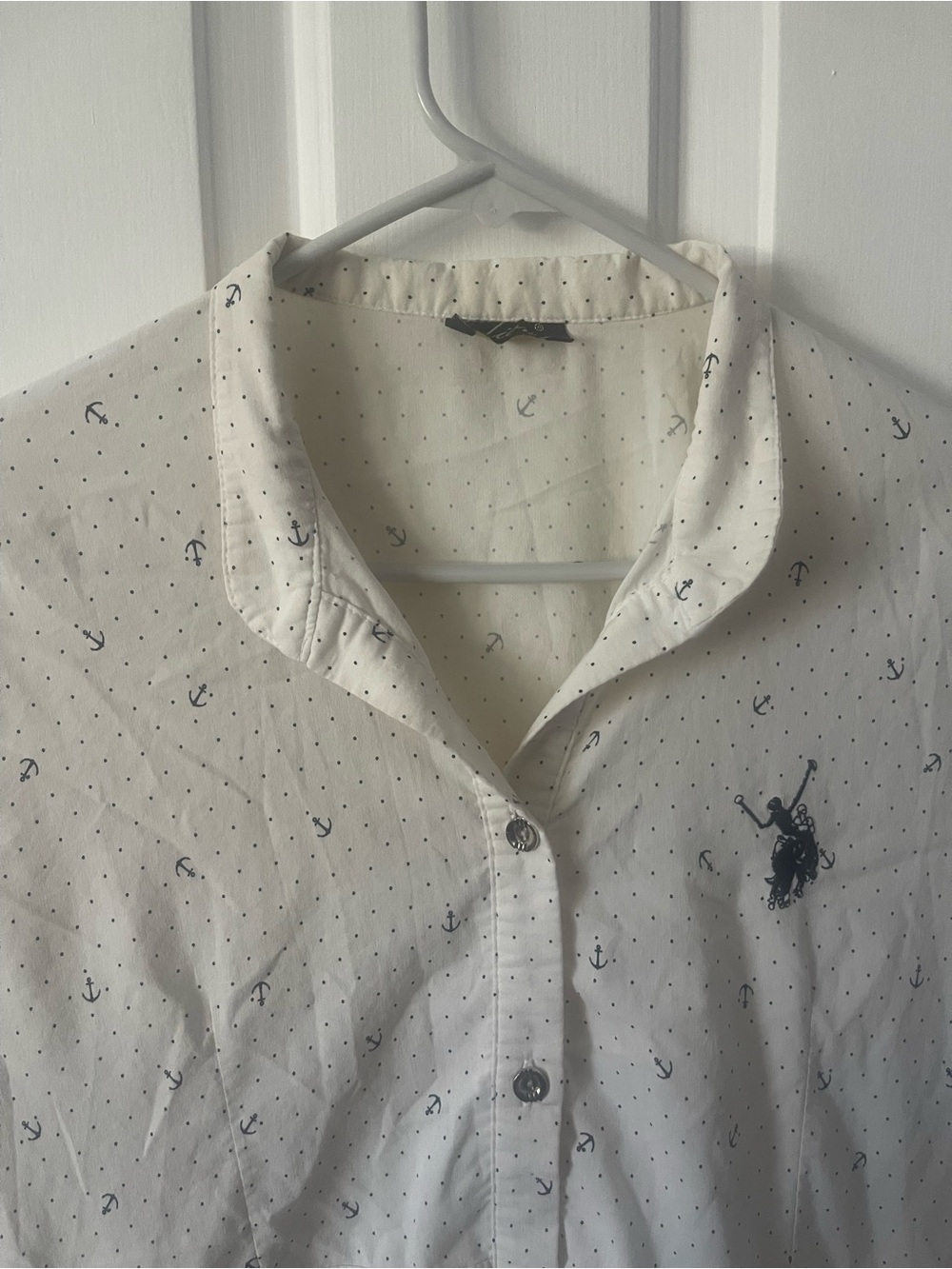 Women’s White Anchor Print Button-Up Long Sleeve Shirt Size  L - Picture 9 of 9